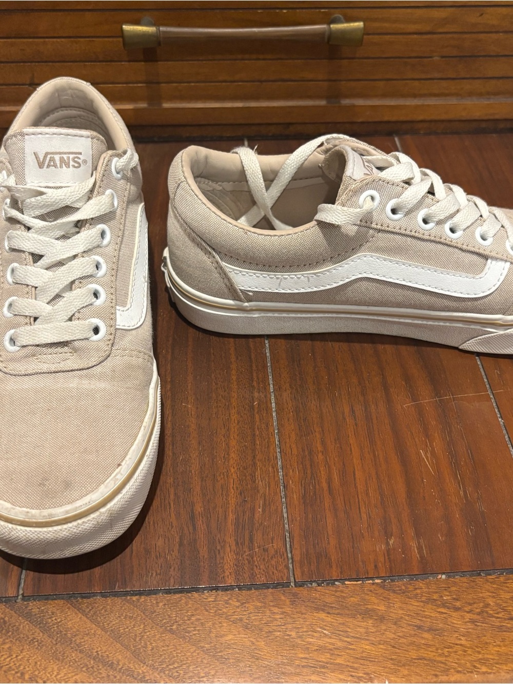 Vans Beige Canvas Low-Top Sneakers with White Stripe